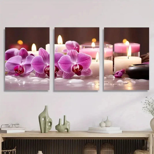 3pcs Orchid Scented Candle, Orchid Metal Print Ready to Hang Art