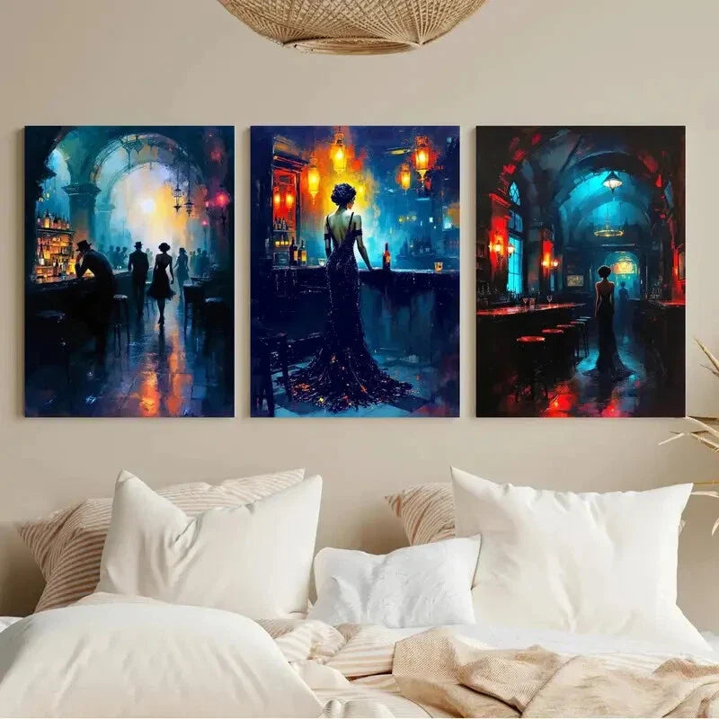 3pcs Bar & Lounge Classic Modern Speakeasy Metal Print Ready to Hang Art