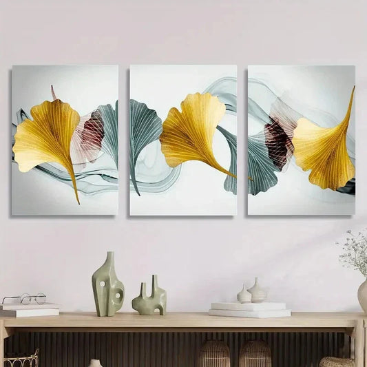 3pcs Ginkgo leaves, light luxury style Metal Print Ready to Hang Art