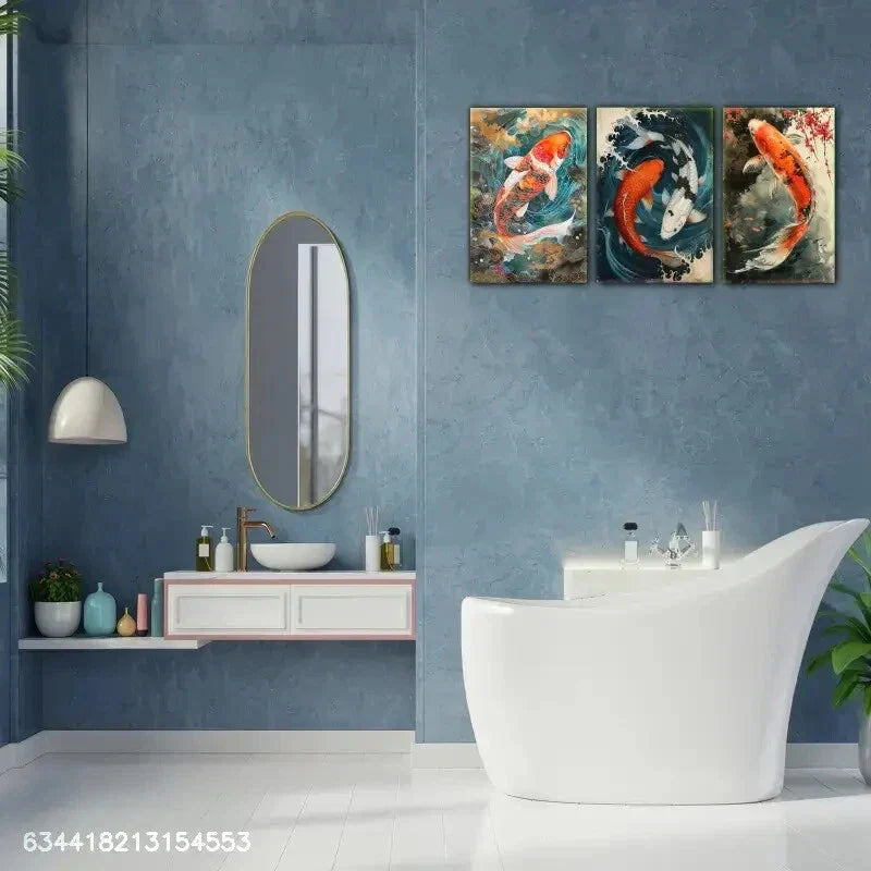 3pcs Vibrant Koi Fish Pond Contemporary Scenes Metal Print Ready to Hang Art