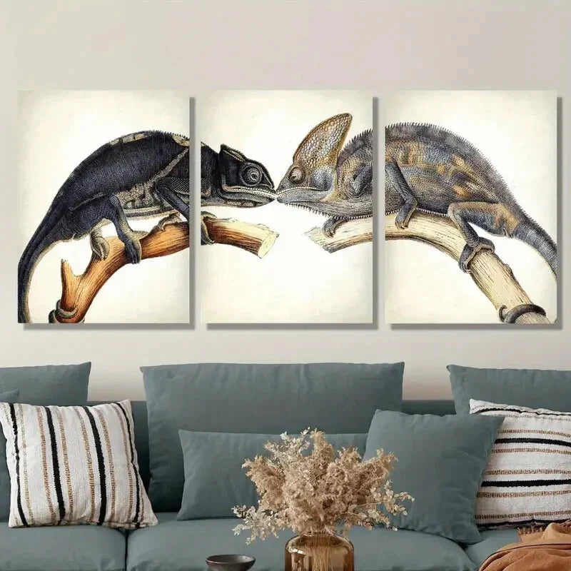 3pcs ,Featuring a Lizard And a Chameleon ,Metal Print Ready to Hang Art