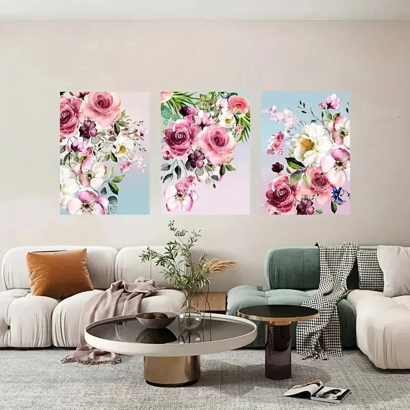 3pcs Rose Creative Paintings Metal Print Ready to Hang Art