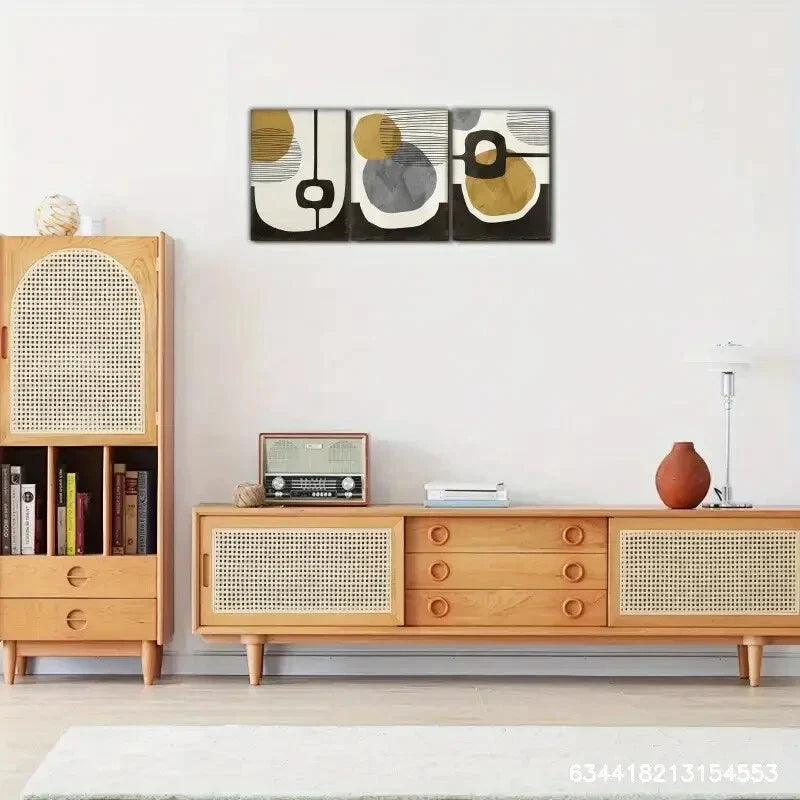 3pcs Geometric Black & White Patterns with Golden Metal Print Ready to Hang Art