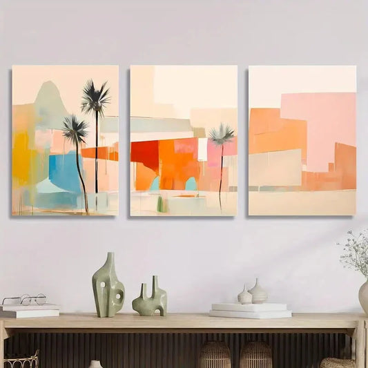 3pcs Abstract Palm Color Desert Palm Trees Metal Print Ready to Hang Art