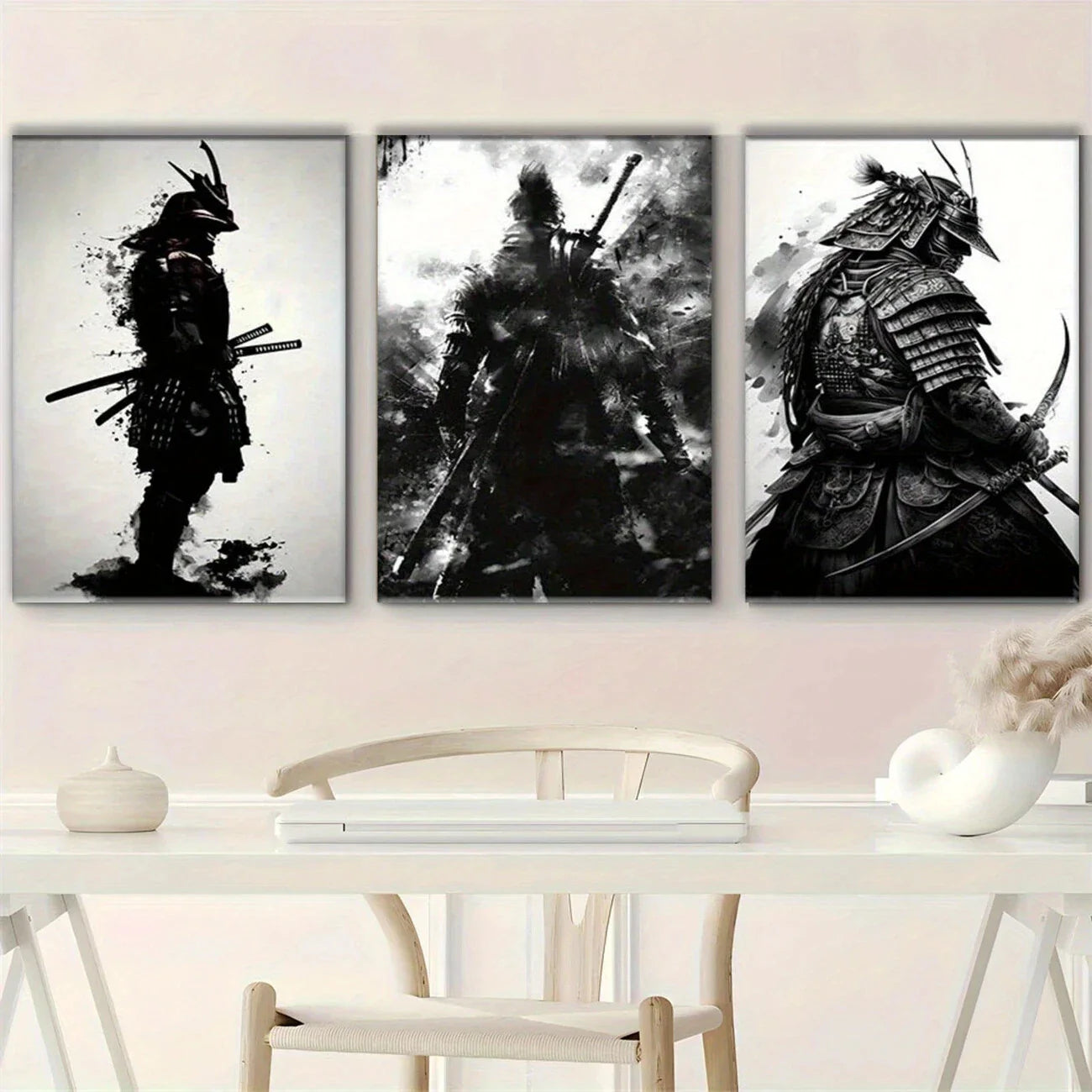 3pcs Samurai Warrior Armor and Weapons Metal Print Ready to Hang Art