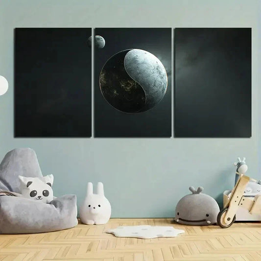 3pcs Yin-Yang Black & Gray Space Metal Print Ready to Hang Art