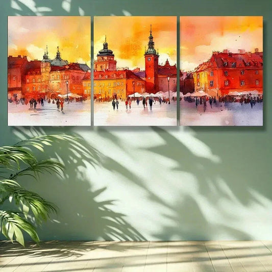 3pcs Warsaw, Poland Painting Wall Art Set Canvas Framed 40x60cm - High Quality Print 100% Australian Made Wall Canvas Ready to Hang