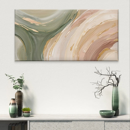 Neutral Abstract Paint Modern Wall Art Canvas Office Home Framed 80x45cm