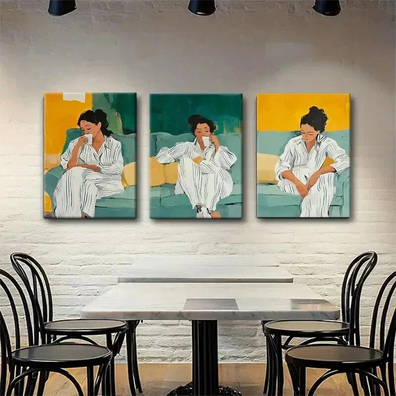 3pcs Modern Cozy Morning Relaxation Perfect Wall Art Set Canvas Framed 40x60cm - High Quality Print 100% Australian Made Wall Canvas Ready to Hang