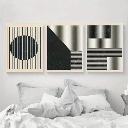 3pcs Black and White Abstract Line Design Metal Print Ready to Hang Art