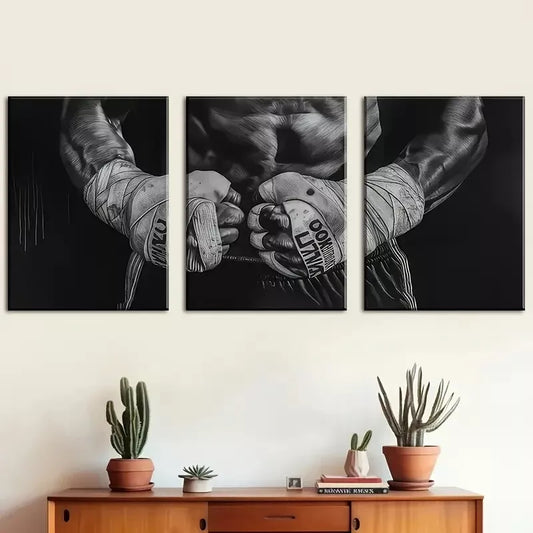 3pcs Boxer black and white art, sports spirit Wall Art Set Canvas Framed 40x60cm - High Quality Print 100% Australian Made Wall Canvas Ready to Hang