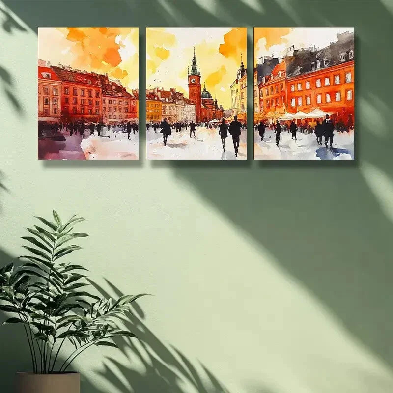 3pcs Warsaw, Poland Busy City Metal Print Ready to Hang Art