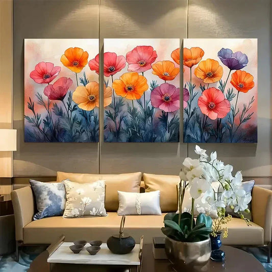 3pcs Beautiful Watercolor Wildflowers Floral Metal Print Ready to Hang Art