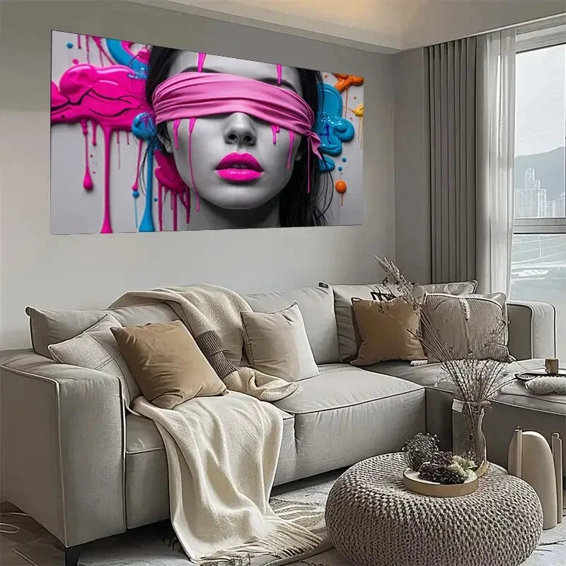 Colorful Pink Eye Makeup Woman Wall Art wall canvas office home room framed 120x60cm