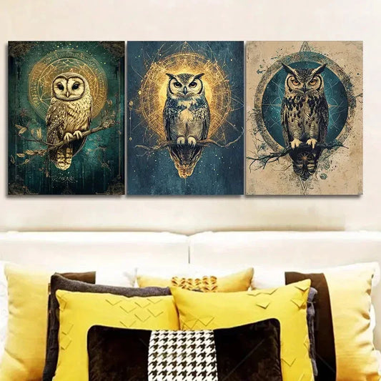 3pcs Classic Modern Owl Wall Art Set Canvas Framed 40x60cm - High Quality Print 100% Australian Made Wall Canvas Ready to Hang