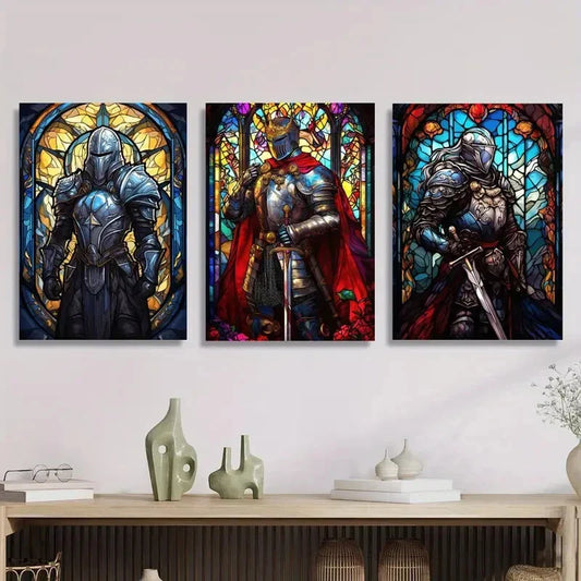 3pcs Soldier with sword poster, Metal Print Ready to Hang Art