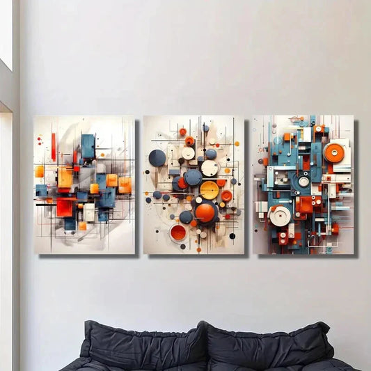 3pcs circles and shapes abstract three dimension Wall Art Set Canvas Framed 40x60cm - High Quality Print 100% Australian Made Wall Canvas Ready to Hang
