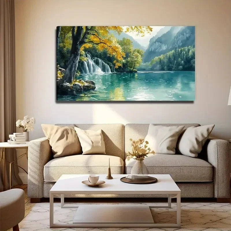 Modern Minimalist Lakeside Tree Wall Art Canvas Office Home Room Framed 80x45cm