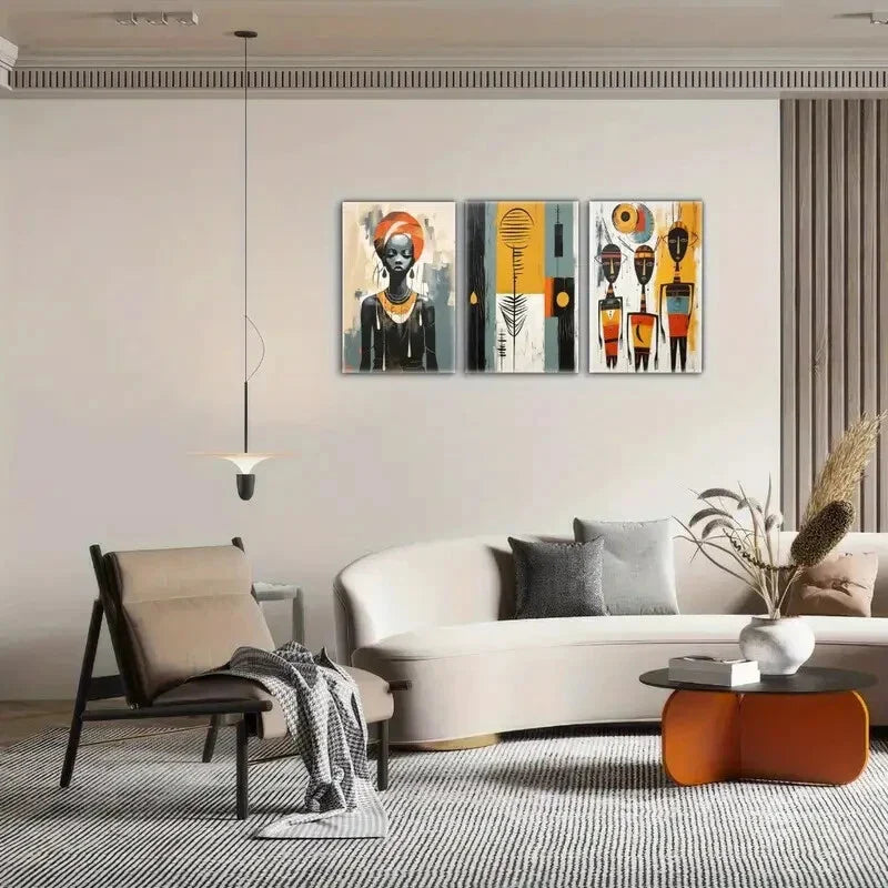 3pcs Modern Vibrant African American Portraits Metal Print Ready to Hang Art