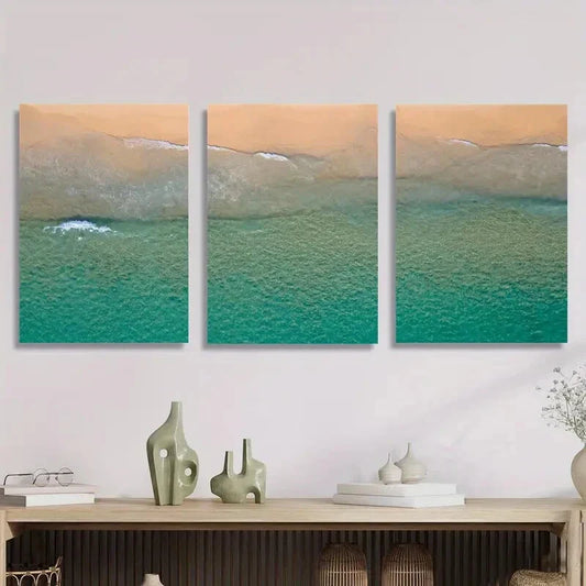 3pcs Turquoise Coastal Landscape Metal Print Ready to Hang Art