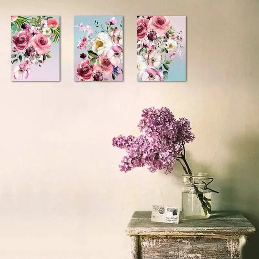 3pcs Pink White Flowers Picture Metal Print Ready to Hang Art