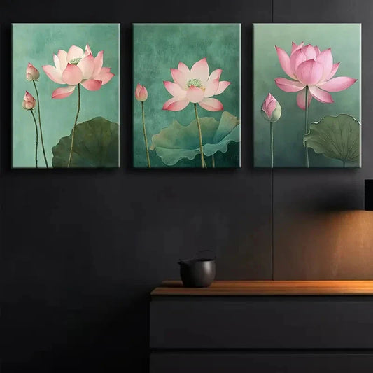 3pcs Luxurious Pink for Lotus Flower Metal Print Ready to Hang Art