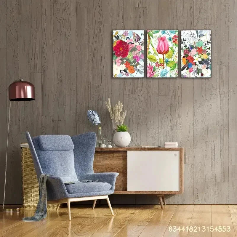 3pcs Vibrant Floral and Butterfly Pop Art Metal Print Ready to Hang Art