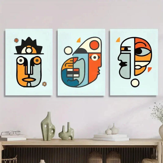 3pcs Abstract Cartoon Human Face Metal Print Ready to Hang Art