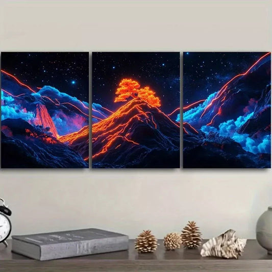 3pcs Starry Sky Design Mountains Dark Background Wall Art Set Canvas Framed 40x60cm - High Quality Print 100% Australian Made Wall Canvas Ready to Hang