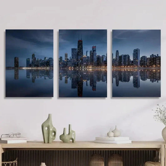3pcs Cityscape, skyline, skyscrapers Metal Print Ready to Hang Art