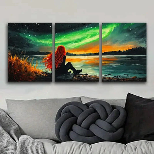 3pcs See the aurora Art Painting Metal Print Ready to Hang Art