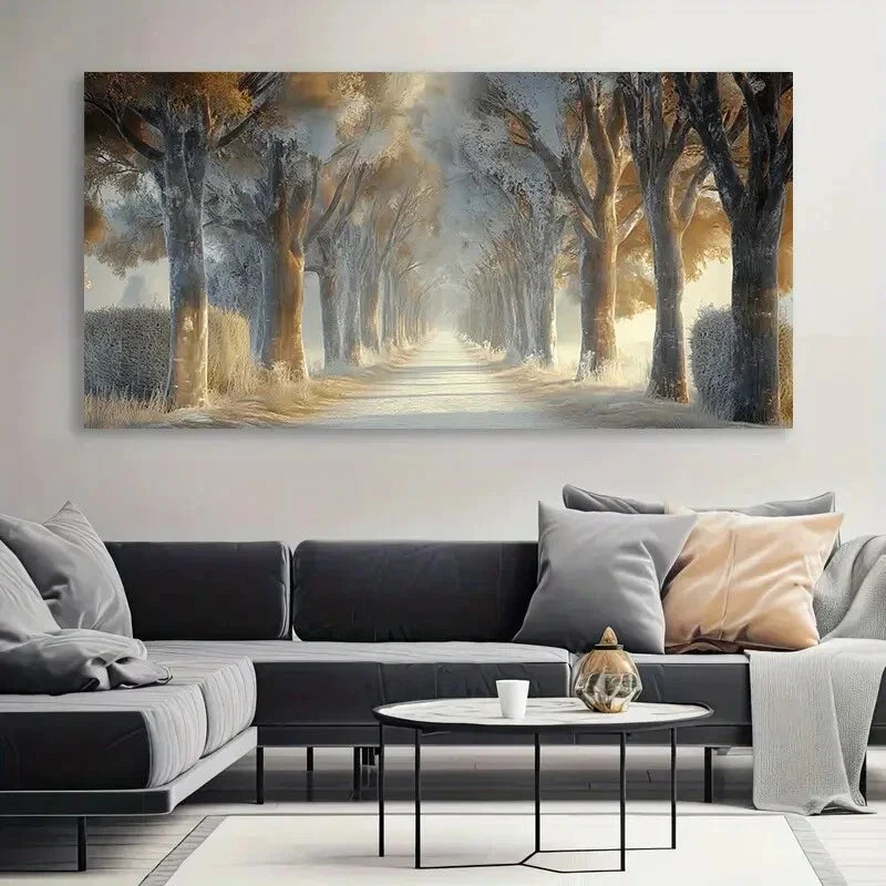 Serene Snowy Winter Forest Wall Art Canvas Office Home Room Framed 80x45cm
