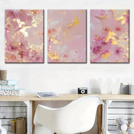 3pcs Abstract Rose Golden Art Design Metal Print Ready to Hang Art