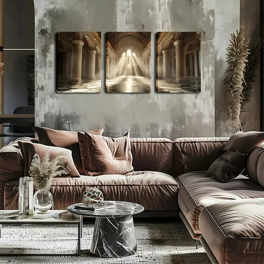 3pcs Landscape Painting with Sunlight Inside Wall Art Set Canvas Framed 40x60cm - High Quality Print 100% Australian Made Wall Canvas Ready to Hang