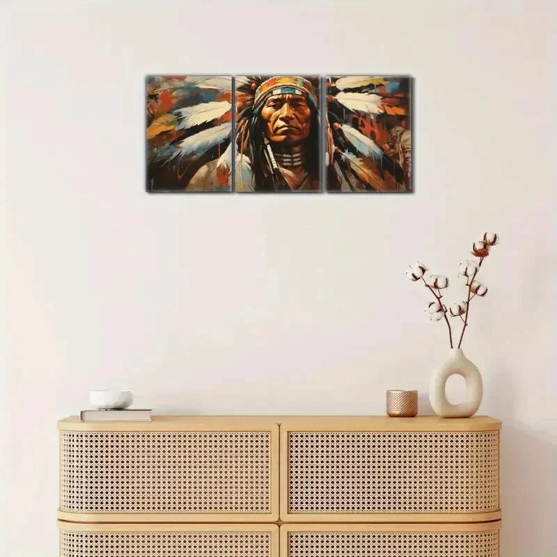 3pcs Native American Murals Indian Chief Metal Print Ready to Hang Art