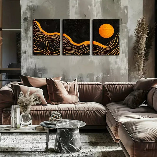 3pcs Abstract Moon, Mountain Wall Art Set Canvas Framed 40x60cm - High Quality Print 100% Australian Made Wall Canvas Ready to Hang