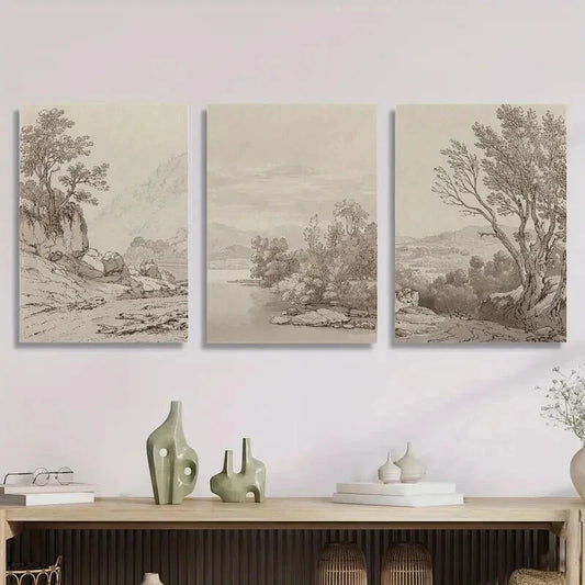 3pcs vintage nostalgic woodland scenery Metal Print Ready to Hang Art