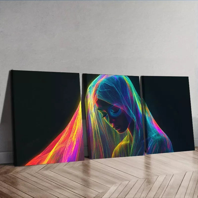 3pcs Modern Rainbow Woman Design Wall Art Set Canvas Framed 40x60cm - High Quality Print 100% Australian Made Wall Canvas Ready to Hang