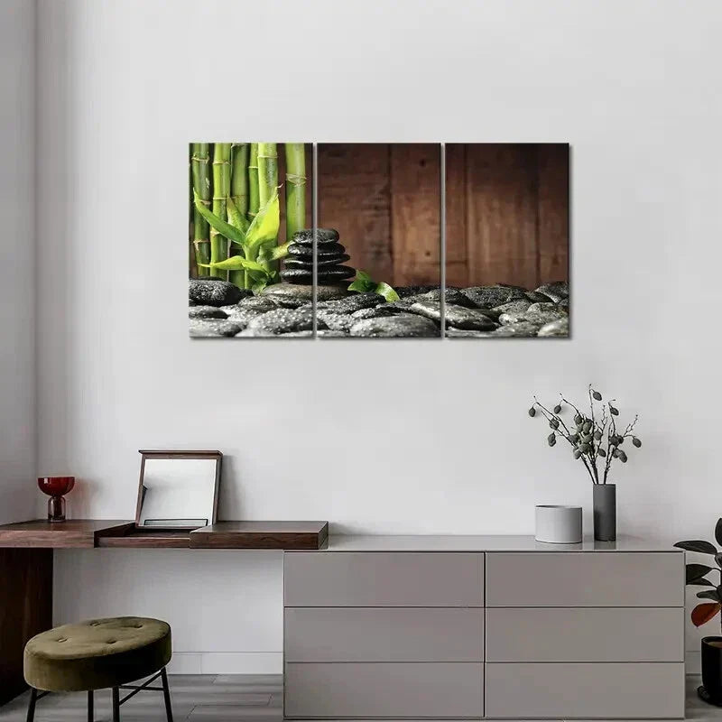 3pcs Green Spa Wooden Background Metal Print Ready to Hang Art