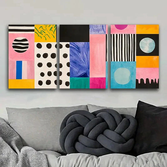 3pcs Vibrant Abstract Colorful Geometric Metal Print Ready to Hang Art