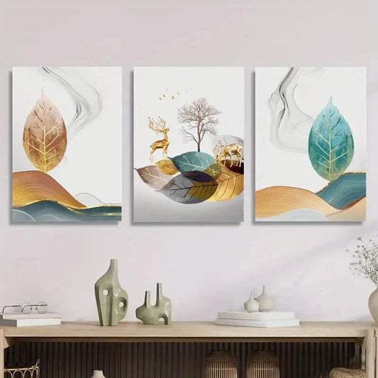 3pcs , New Chinese Style Simple Feng Shui Metal Print Ready to Hang Art