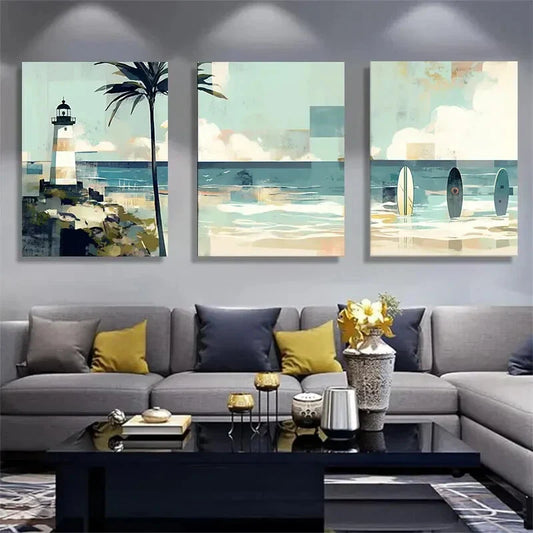 3pcs Modern Nautical Ocean Horizon Metal Print Ready to Hang Art