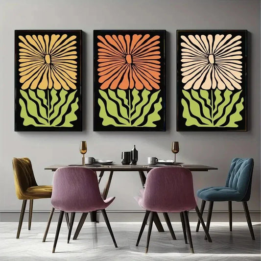 3pcs Floral Art Abstract Poster Artwork Metal Print Ready to Hang Art