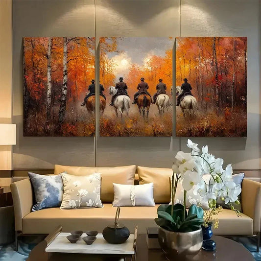 3pcs Vintage Riders Autumn Metal Print Ready to Hang Art