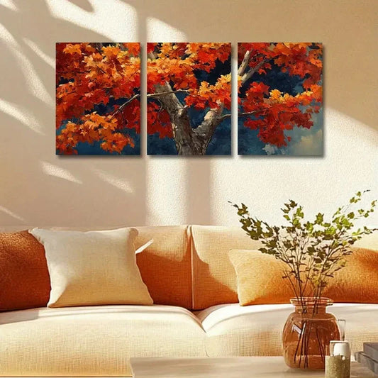 3pcs Autumn Maple Tree Metal Print Ready to Hang Art