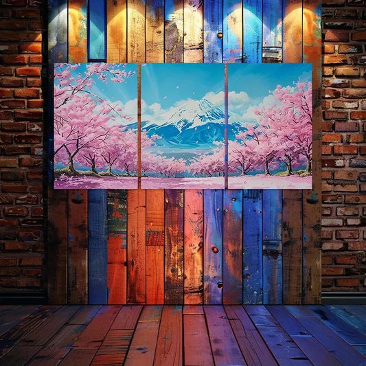 3pcs Japanese Mount Fuji Scenery, Cherry Tree Canvas Framed 40x60cm - High Quality Print 100% Australian Made Wall Canvas Ready to Hang