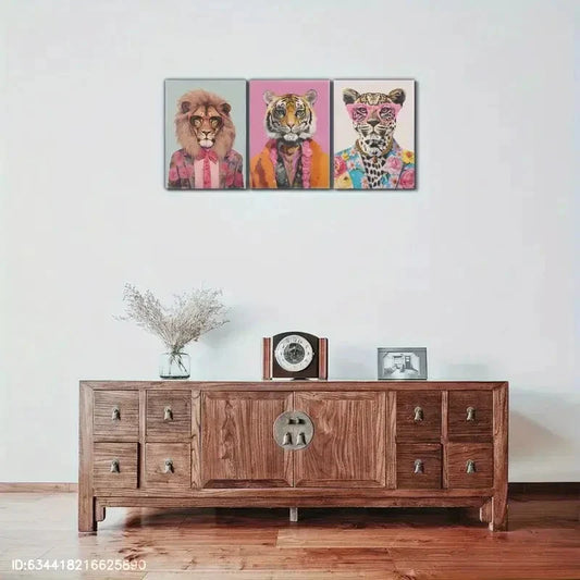 3pcs Cheetahs in Fashion Glasses Fashion Animal Metal Print Ready to Hang Art