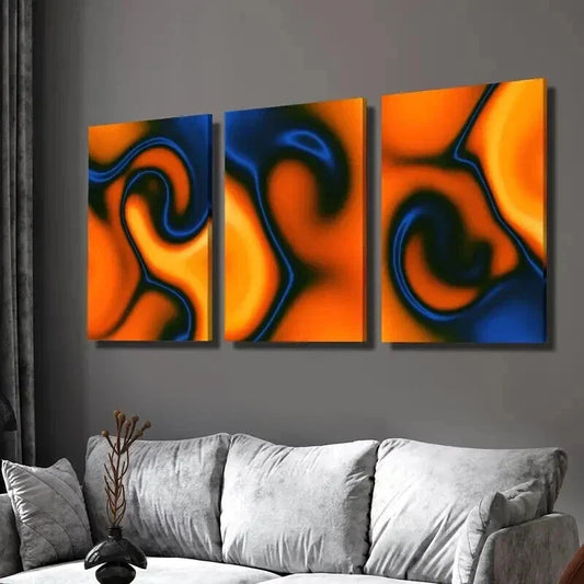 3pcs Orange & Blue Dynamic Line Drawing Wall Art Set Canvas Framed 40x60cm - High Quality Print 100% Australian Made Wall Canvas Ready to Hang