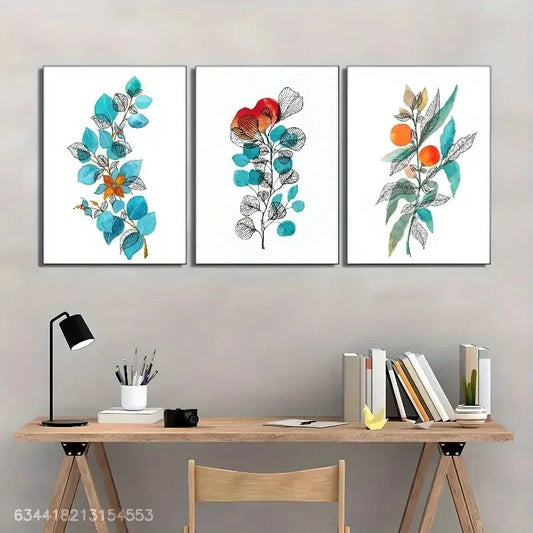3pcs Artistic Accent Leaves Decoration Poster Metal Print Ready to Hang Art