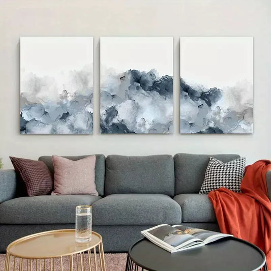 3pcs Blue Gray Wall Art Abstract Canvas Framed 40x60cm - High Quality Print 100% Australian Made Wall Canvas Ready to Hang